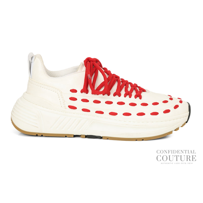 Speedster Lace-Up Sneakers In White Leather With Red Laces EU 39 | UK 5 | US 6