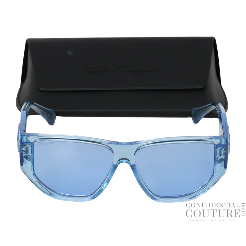 Women pre loved salvatore ferragamo sf107743256s blue gradient rectangular sunglasses