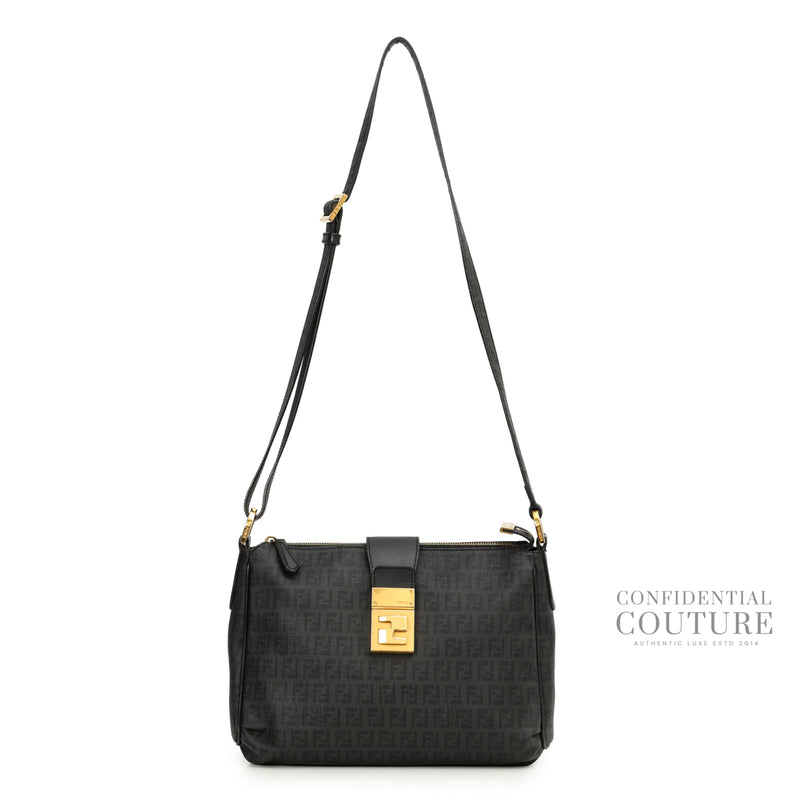 Zucchino Mamma Forever Black Monogram Coated canvas Leather Shoulder Bag