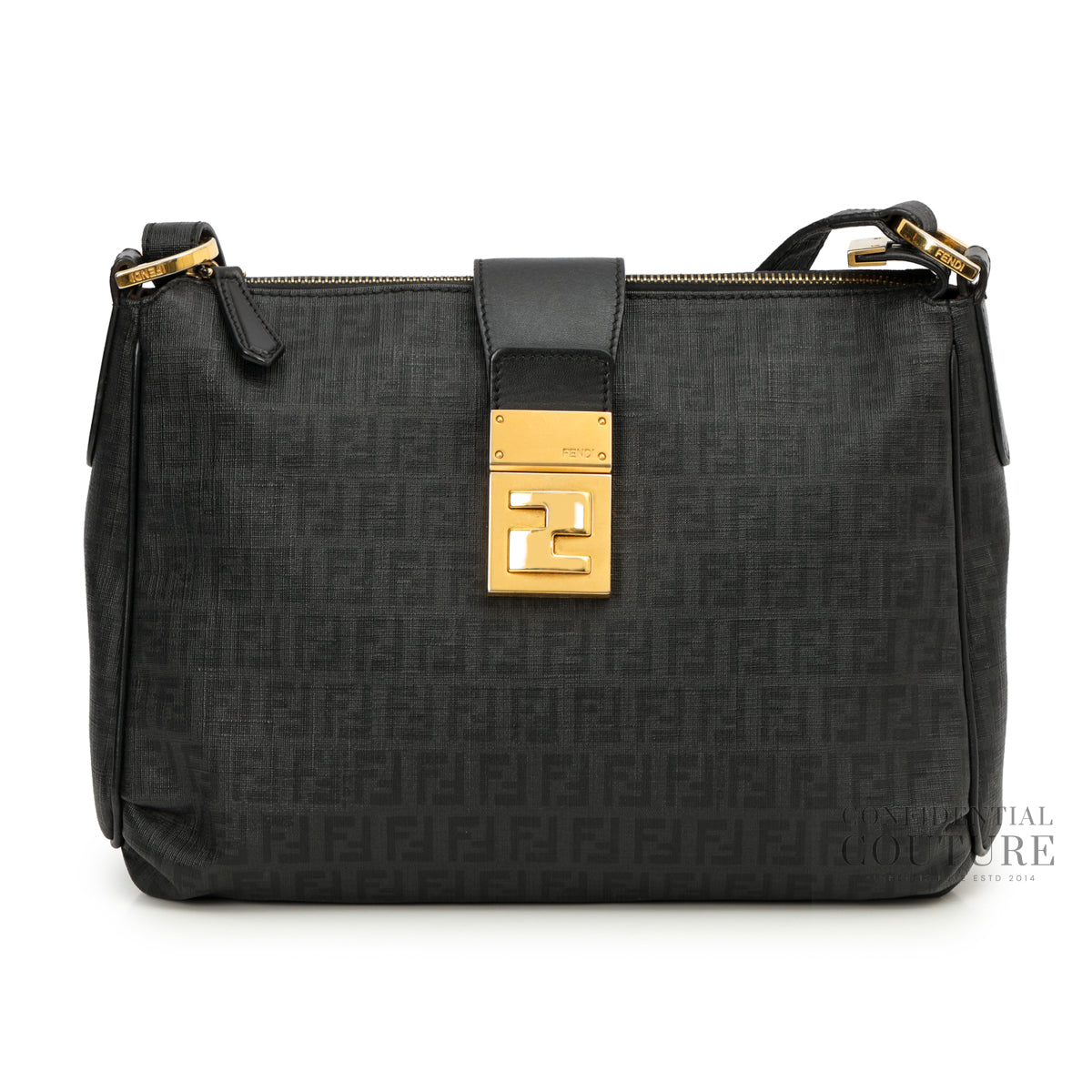 Authentic Pre-Loved — Zucchino Mamma Forever Black Monogram Coated canvas Leather Shoulder Bag — Front View