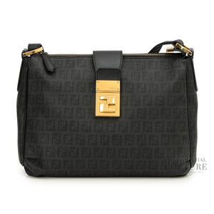 Zucchino Mamma Forever Black Monogram Coated canvas Leather Shoulder Bag