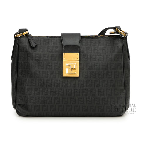 Zucchino Mamma Forever Black Monogram Coated canvas Leather Shoulder Bag