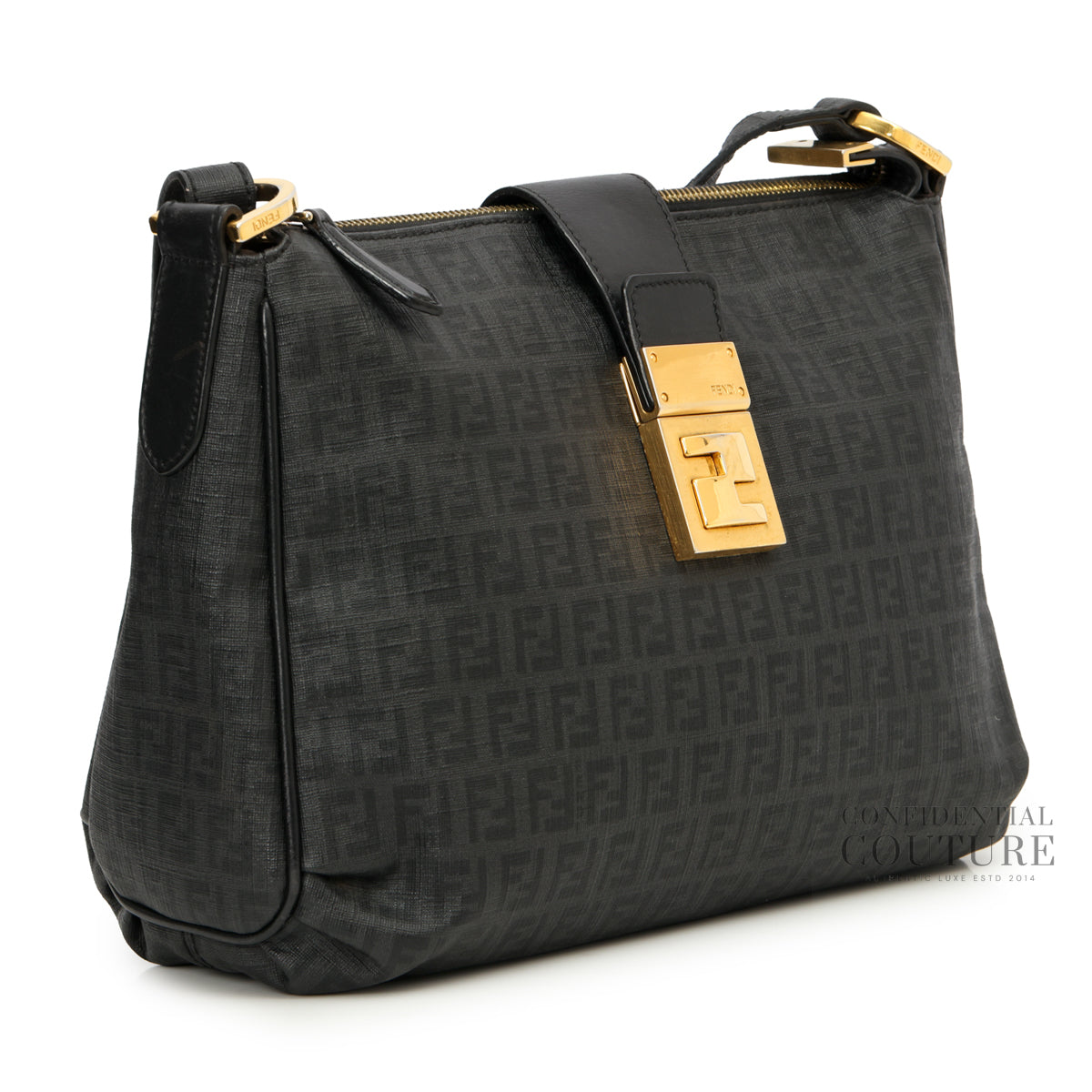 Authentic Pre-Loved — Zucchino Mamma Forever Black Monogram Coated canvas Leather Shoulder Bag — Side View
