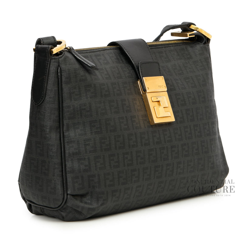 Zucchino Mamma Forever Black Monogram Coated canvas Leather Shoulder Bag