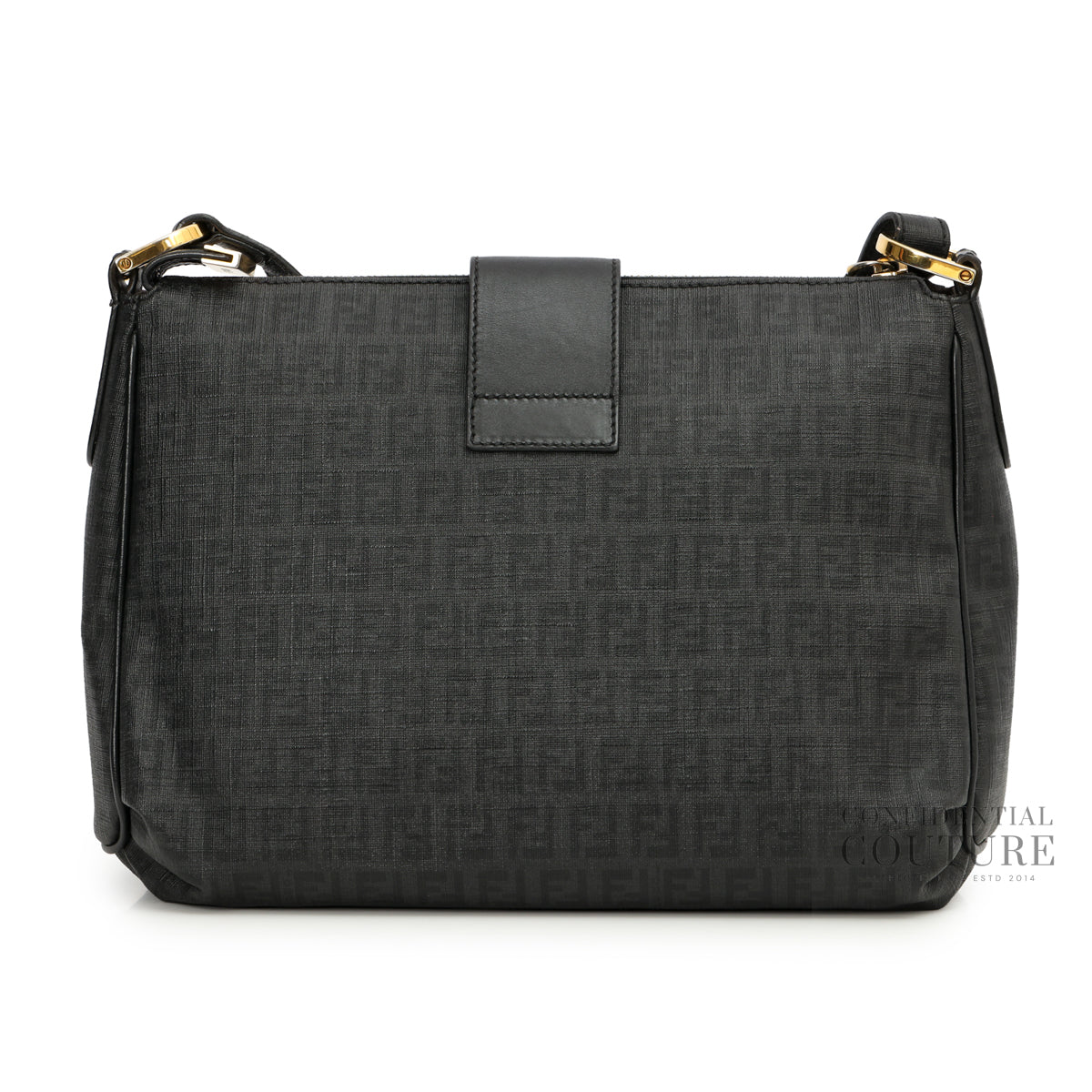 Authentic Pre-Loved — Zucchino Mamma Forever Black Monogram Coated canvas Leather Shoulder Bag — Back View