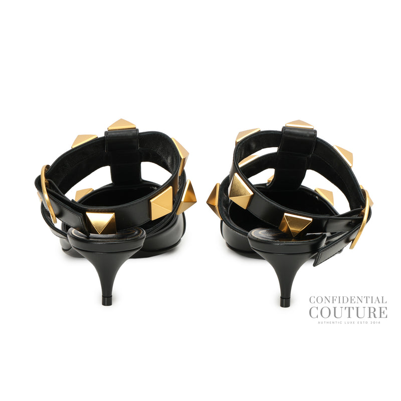 Black Roman Stud Ankle Strap Pumps. EU 36, US 6, UK 3