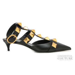 Black Roman Stud Ankle Strap Pumps. EU 36, US 6, UK 3