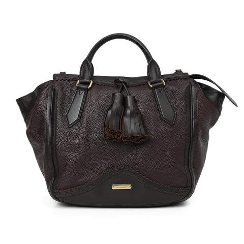 Burgundy & Brown Brogue Large Leather Tassel Satchel