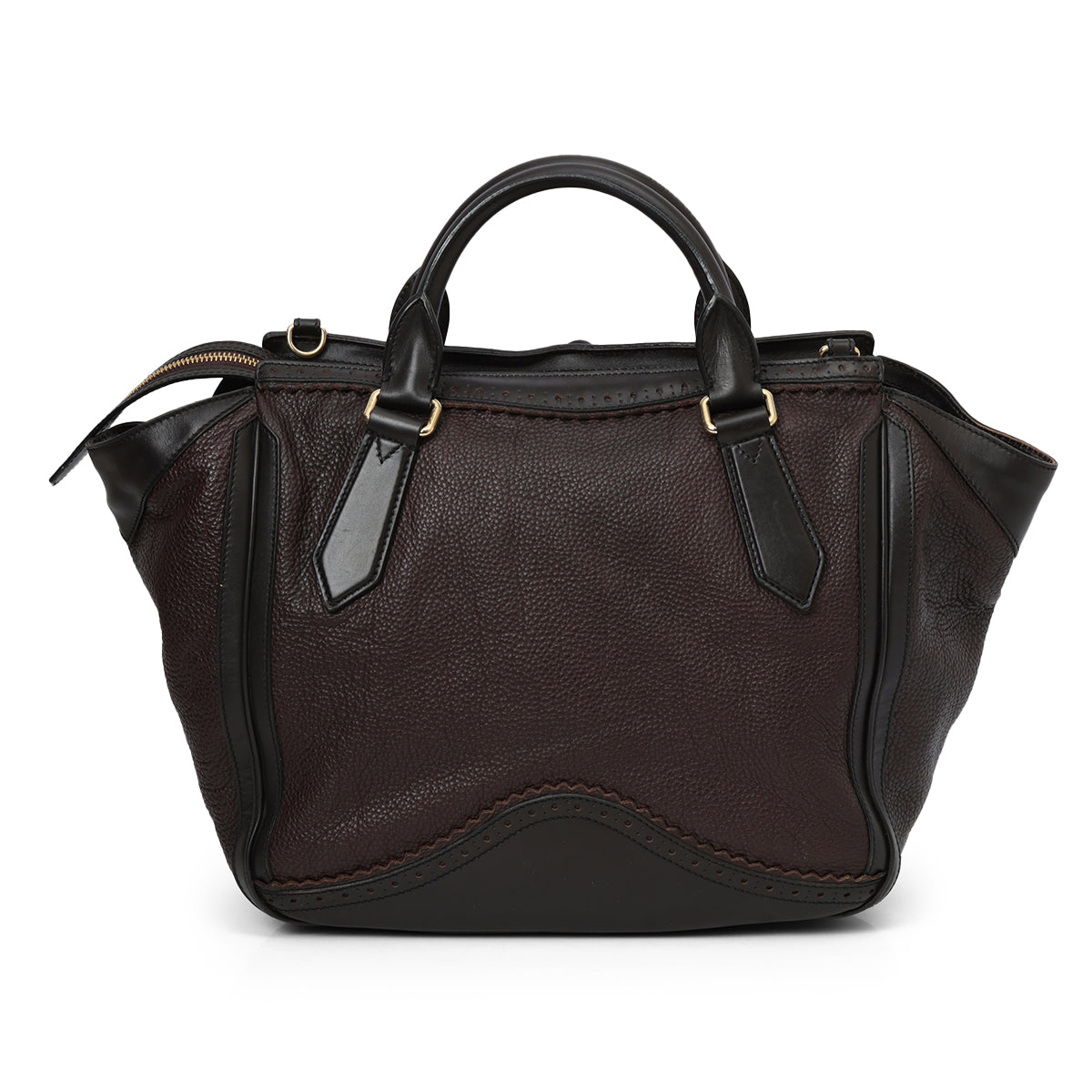 Burgundy & Brown Brogue Large Leather Tassel Satchel
