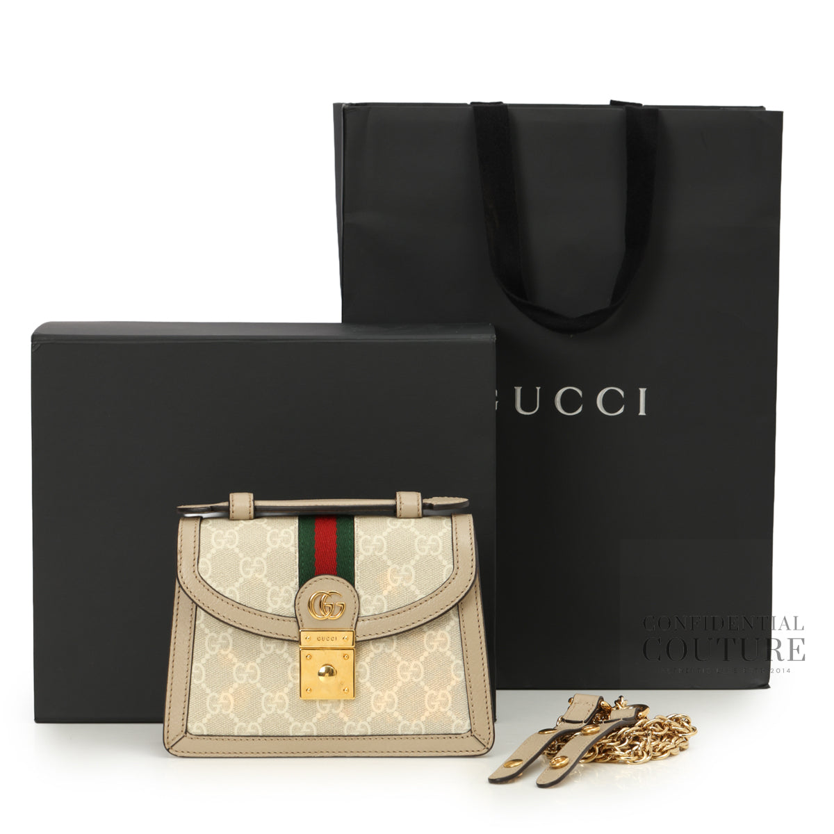 Beige Coated Canvas Ophidia GG Mini Top Handle Bag
