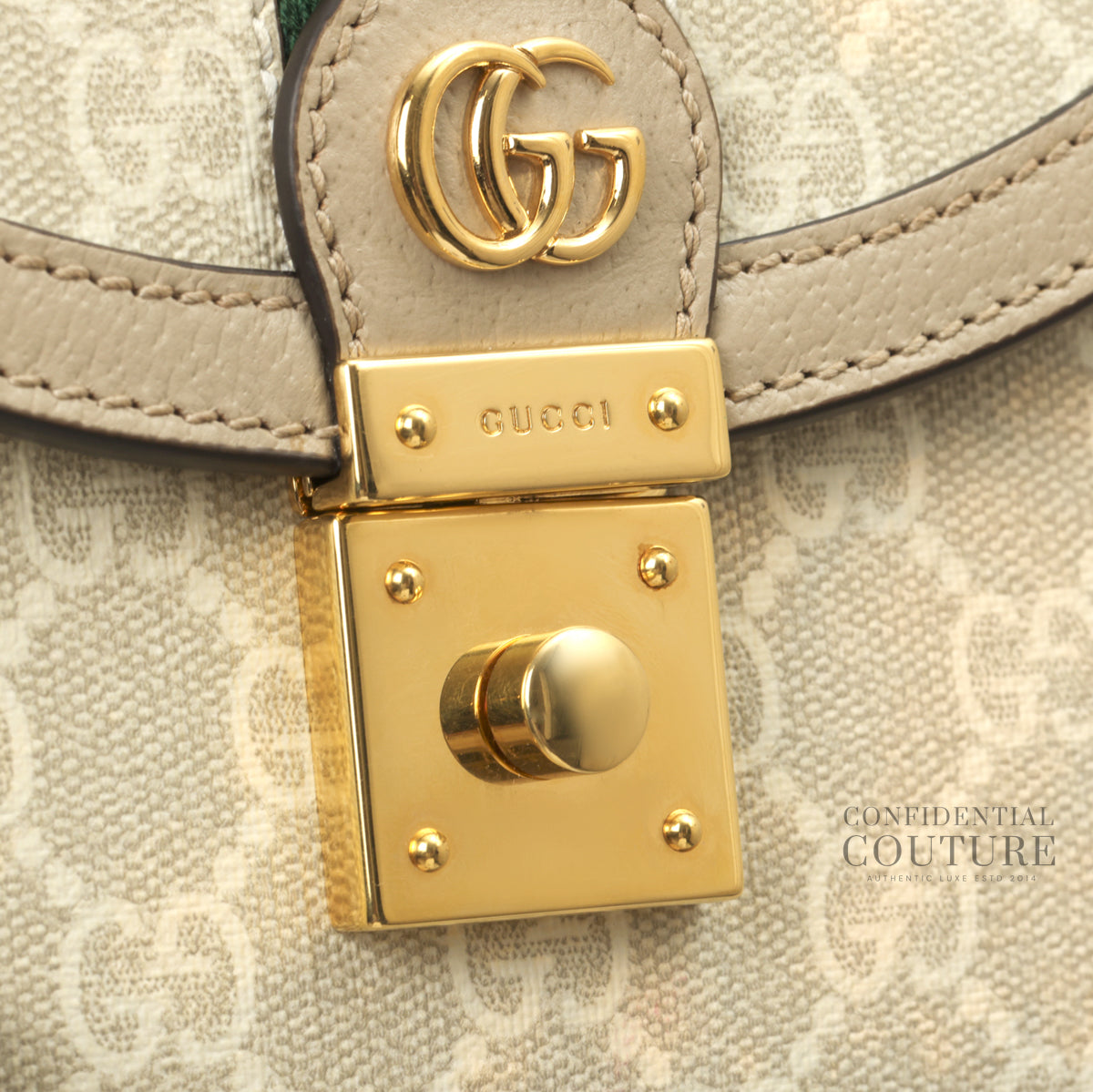 Beige Coated Canvas Ophidia GG Mini Top Handle Bag