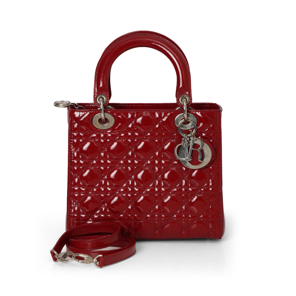 Cherry Red Cannage Quilted Patent Leather Medium Lady Dior Bag