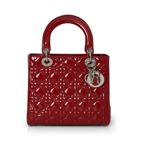 Cherry Red Cannage Quilted Patent Leather Medium Lady Dior Bag