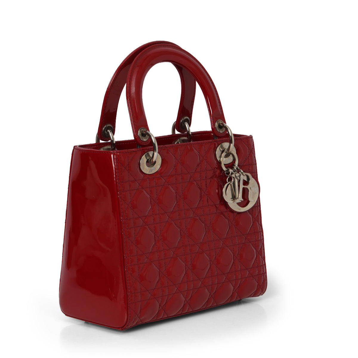 Cherry Red Cannage Quilted Patent Leather Medium Lady Dior Bag