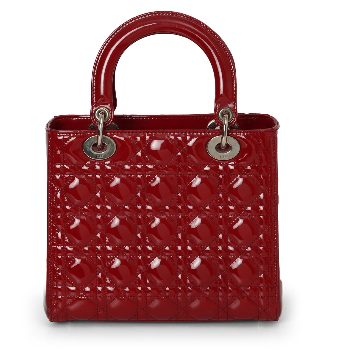 Cherry Red Cannage Quilted Patent Leather Medium Lady Dior Bag