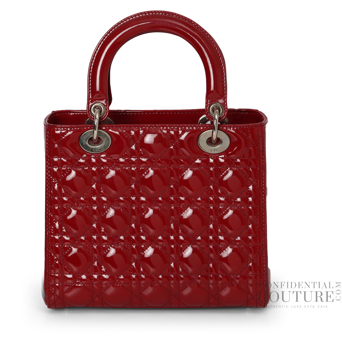 Cherry Red Cannage Quilted Patent Leather Medium Lady Dior Bag