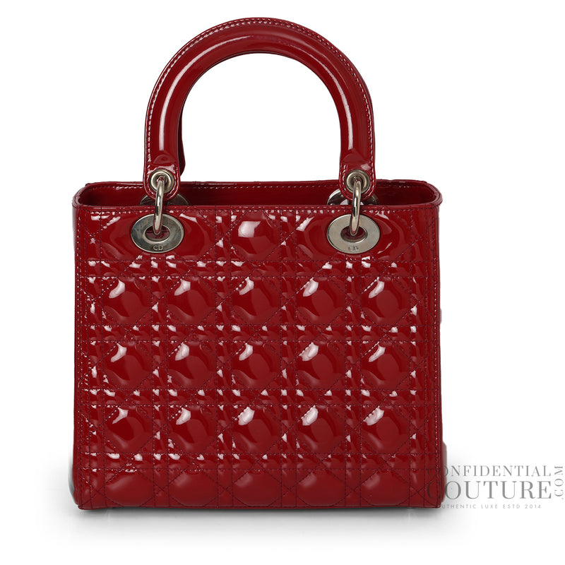 Cherry Red Cannage Quilted Patent Leather Medium Lady Dior Bag