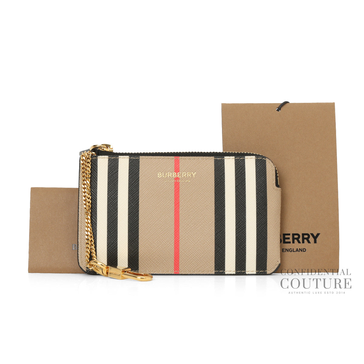 Beige Checked Zippy Key Pouch