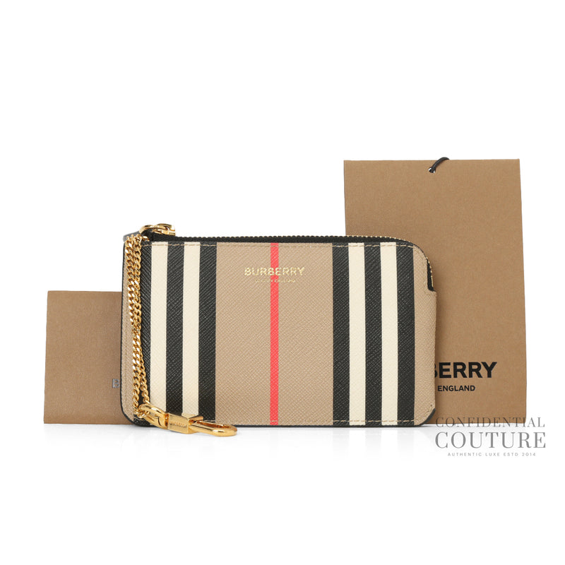 Beige Checked Zippy Key Pouch