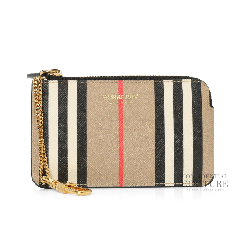 Beige Checked Zippy Key Pouch