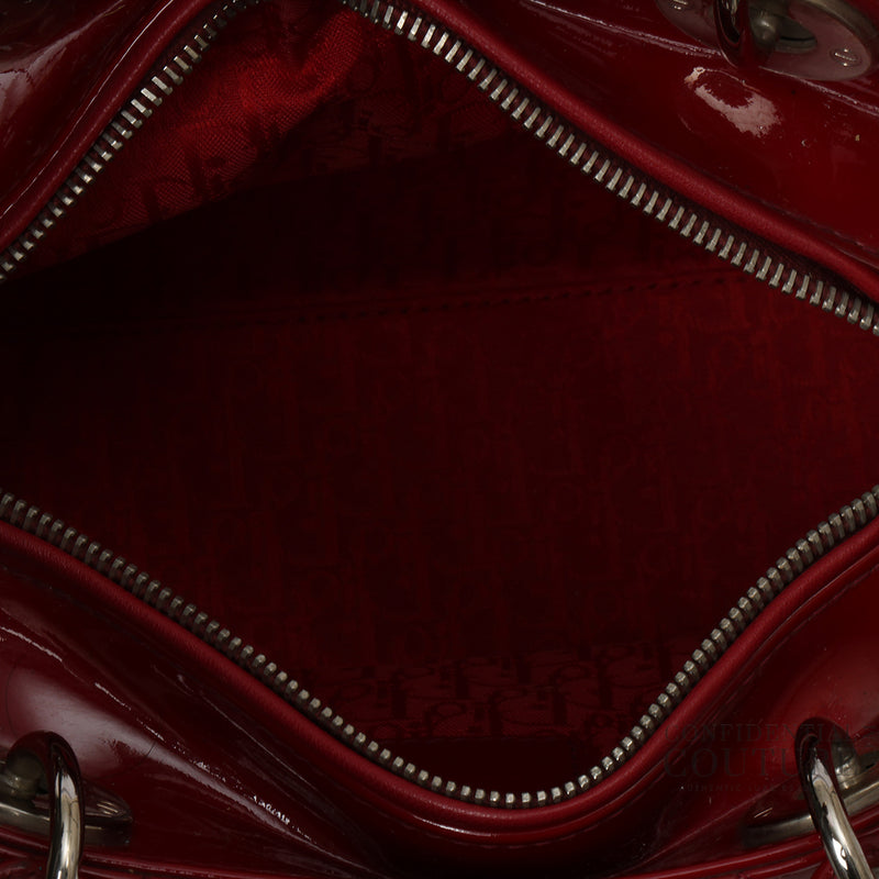 Cherry Red Cannage Quilted Patent Leather Medium Lady Dior Bag
