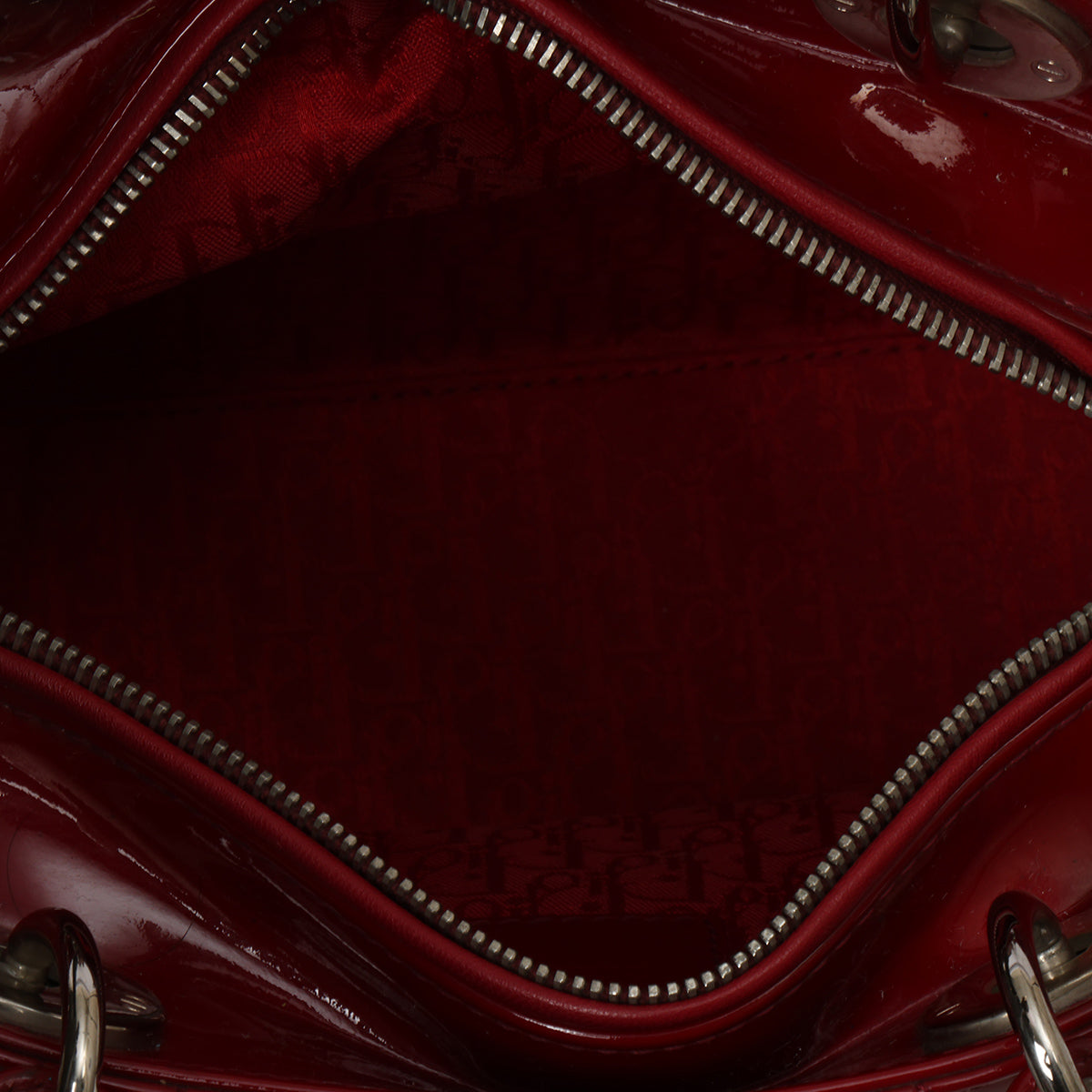 Cherry Red Cannage Quilted Patent Leather Medium Lady Dior Bag