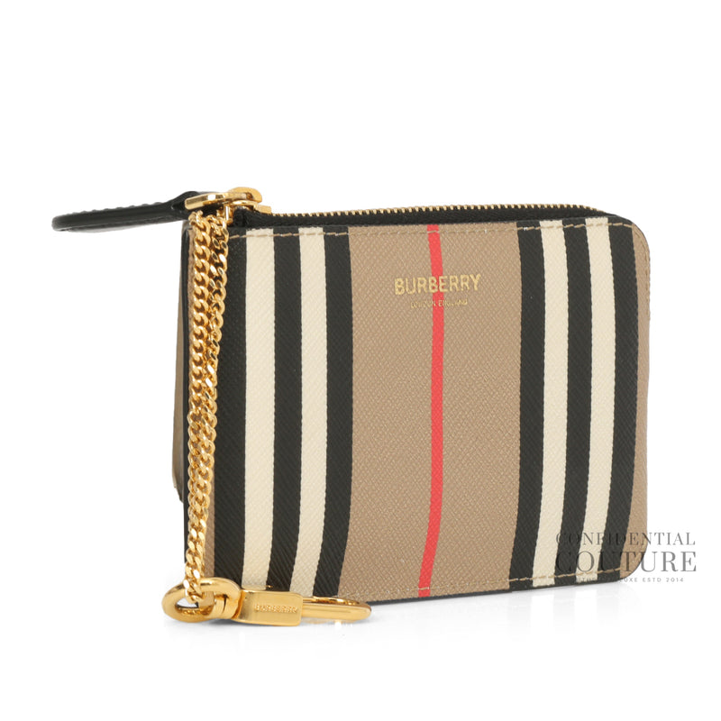 Beige Checked Zippy Key Pouch