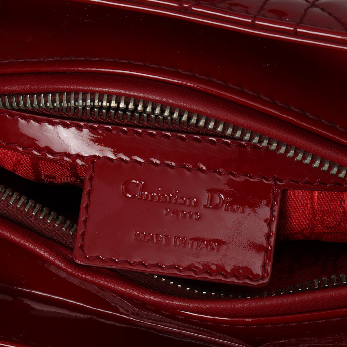 Cherry Red Cannage Quilted Patent Leather Medium Lady Dior Bag