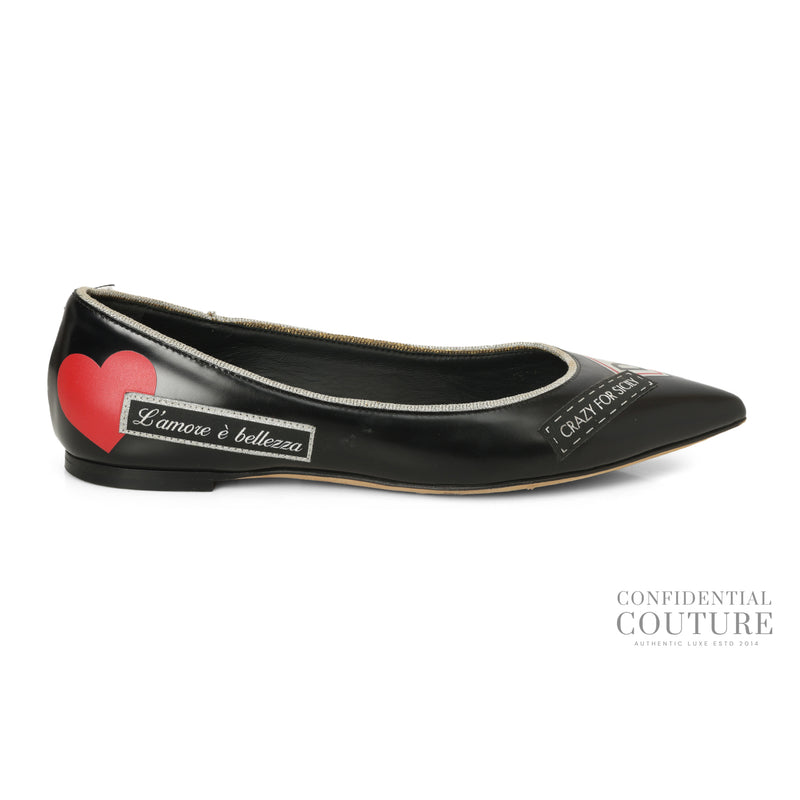 Dolce & Gabbana Black Leather L' Amore E' Bellezza Ballet Flats EU 37