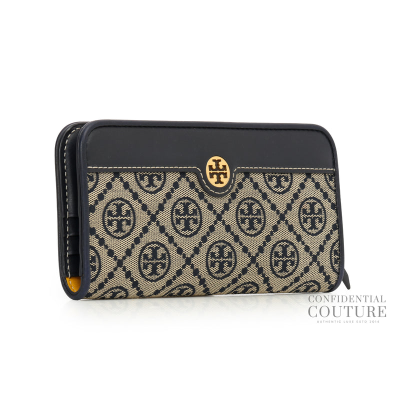 Blue/Beige T Monogram Jacquard Slim Wallet