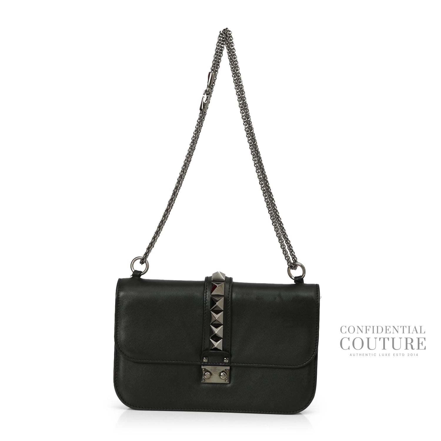 Black Leather Glam Lock Medium Flap Bag