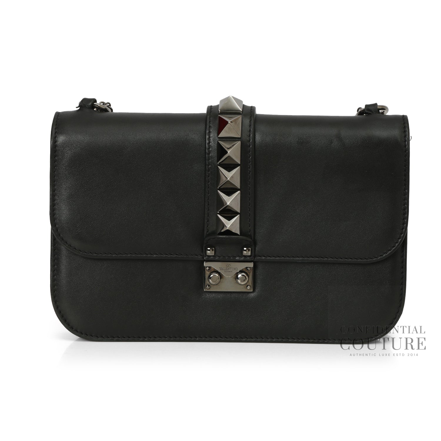 Black Leather Glam Lock Medium Flap Bag