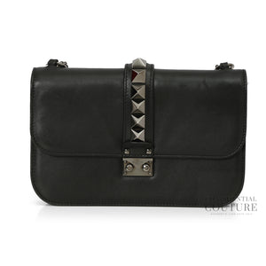 Black Leather Glam Lock Medium Flap Bag