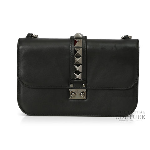 Black Leather Glam Lock Medium Flap Bag