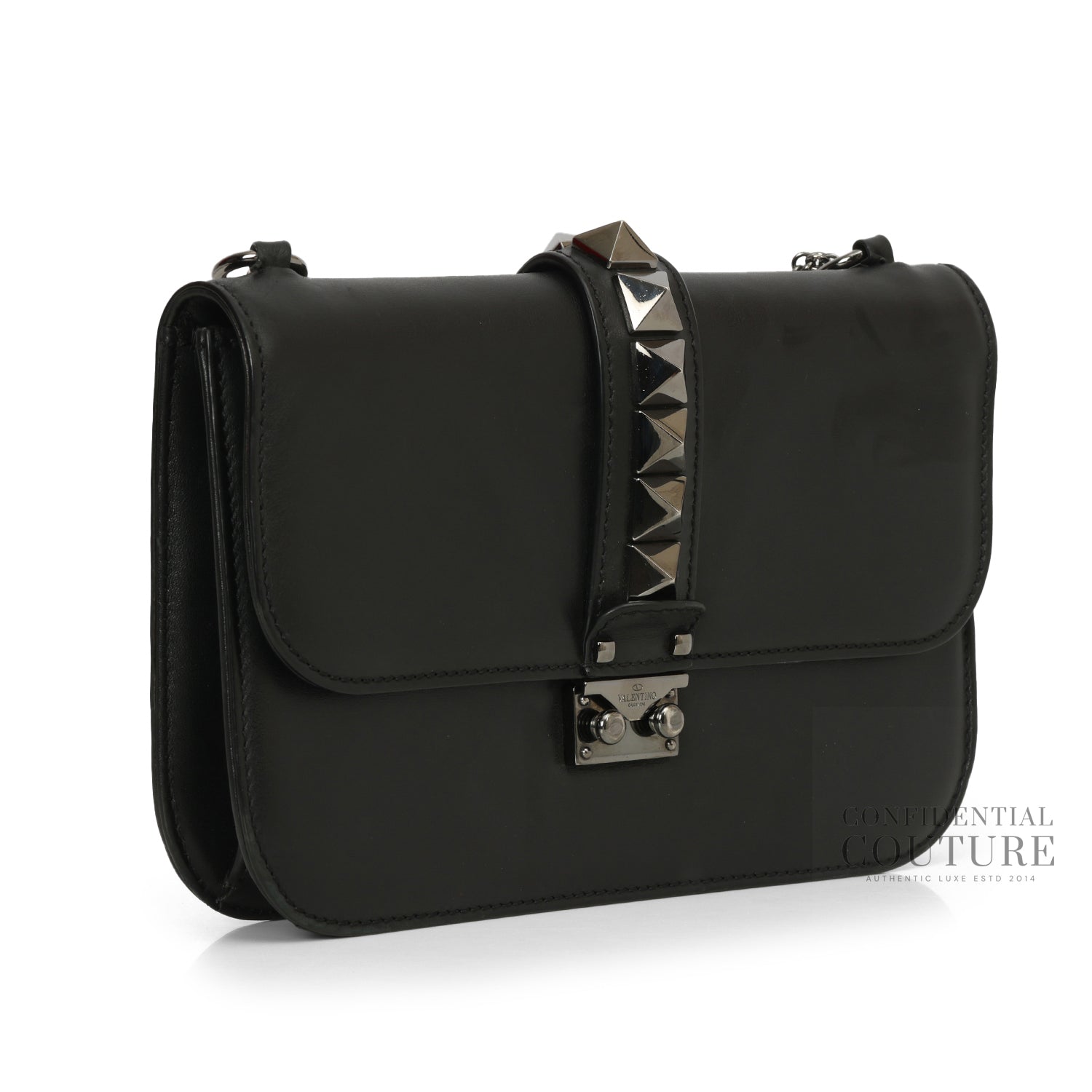 Black Leather Glam Lock Medium Flap Bag