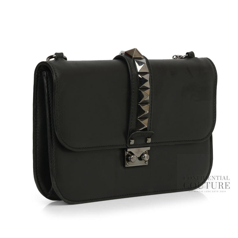 Pre-loved Valentino Black Leather Glam Lock Medium Flap Bag