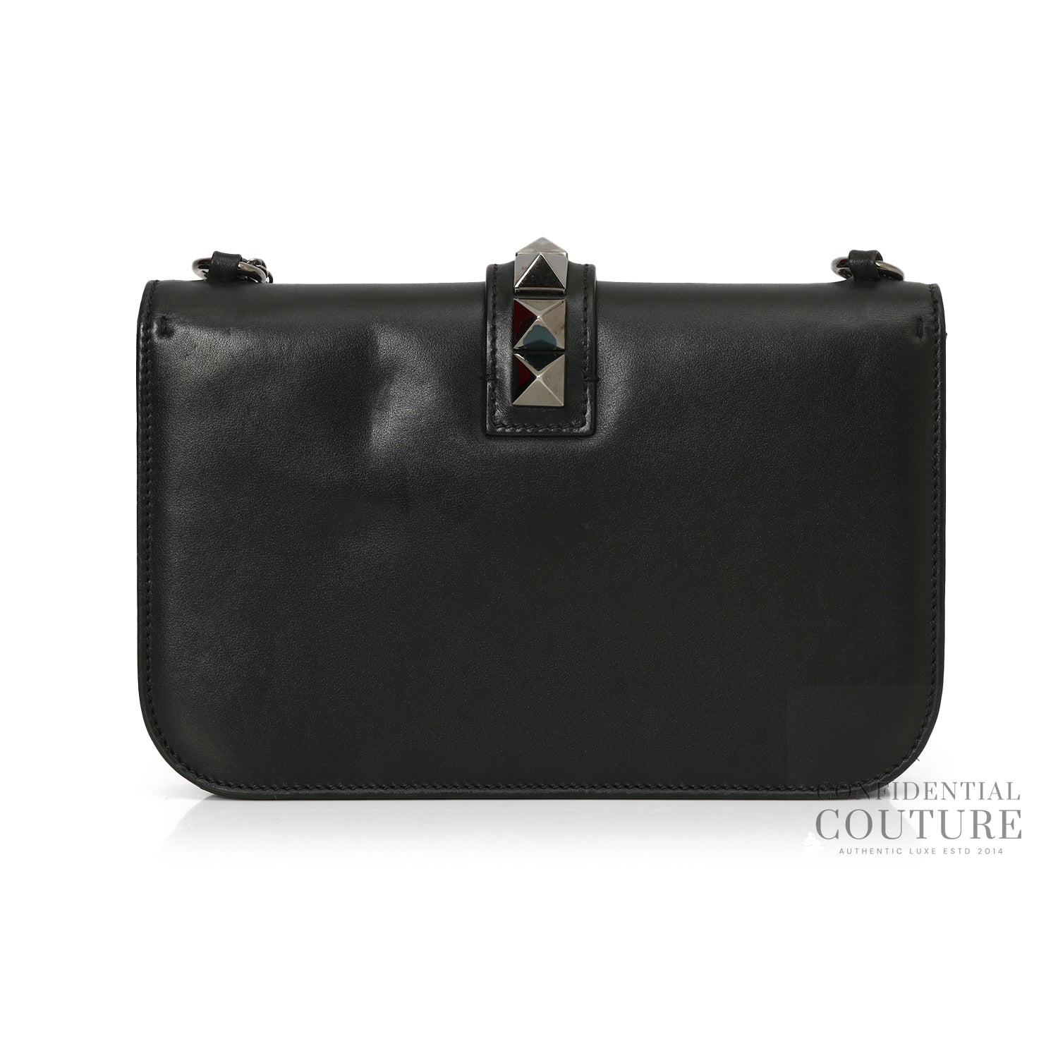 Black Leather Glam Lock Medium Flap Bag