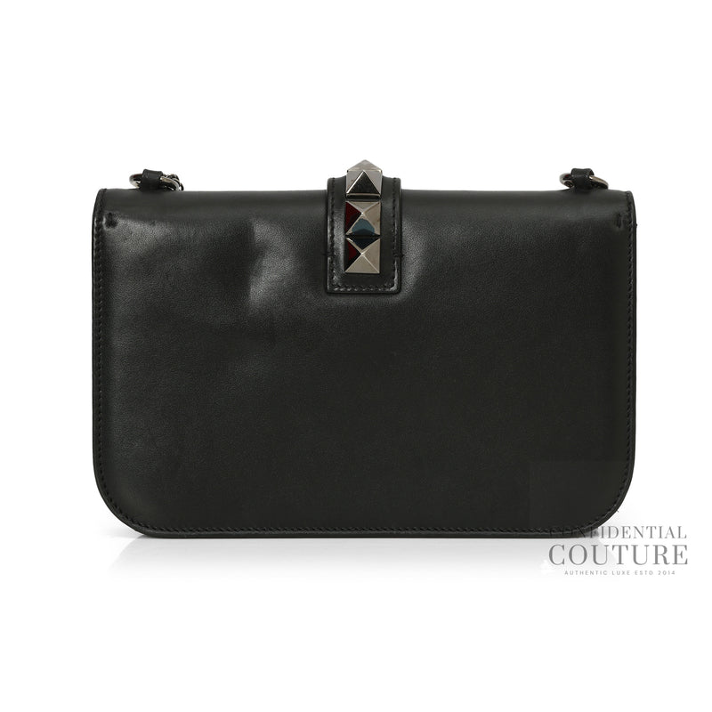 Women Valentino Black Leather Glam Lock Medium Flap Bag