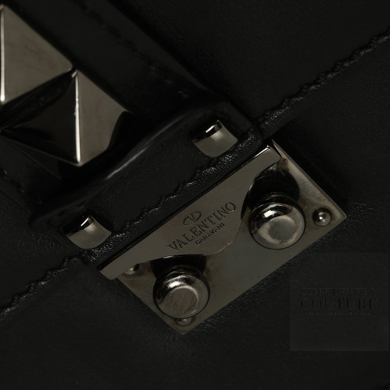 Pre-loved Valentino Black Leather Glam Lock Medium Flap Bag