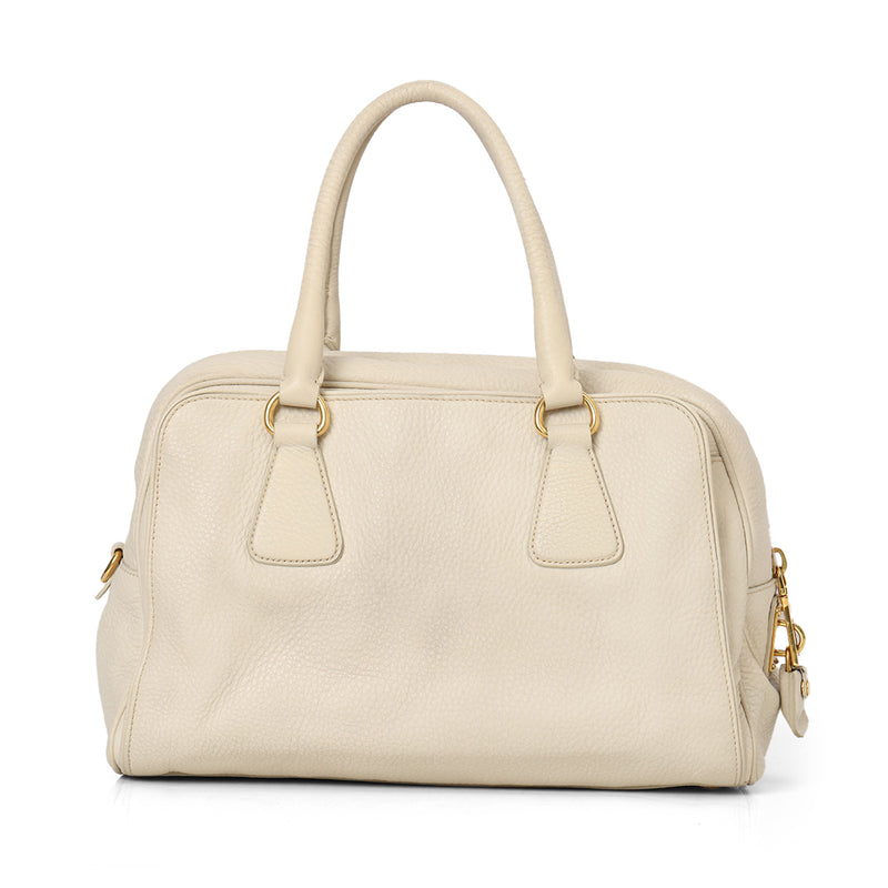 Pre loved Prada Vitello Daino Talco leather Bauletto bag BL0804