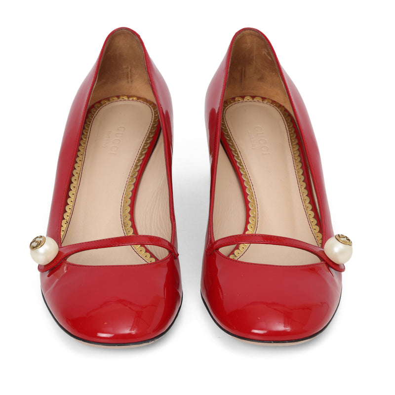 Women Gucci Red Arielle Mary Jane Pumps- 39.5