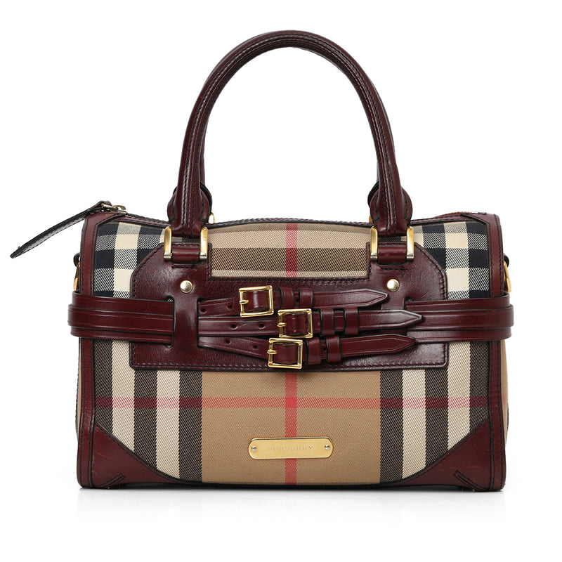 Wine Leather Bridle House Check Canvas Chester Bowling Bag