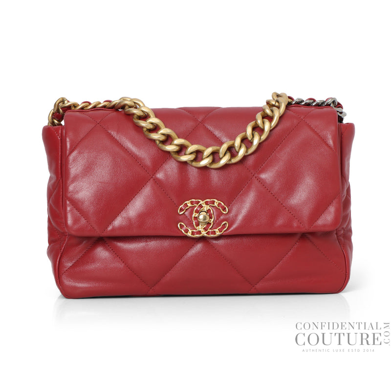 19 Red Shiny Lambskin, Gold & Silver Tone