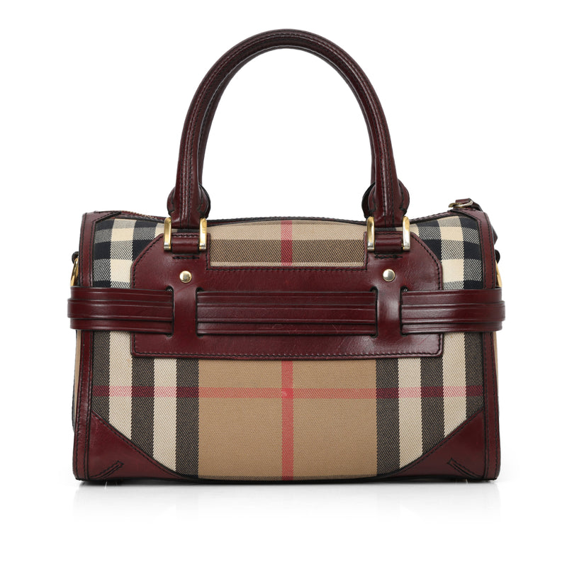 Wine Leather Bridle House Check Canvas Chester Bowling Bag