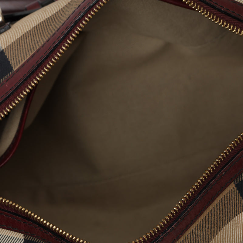 Wine Leather Bridle House Check Canvas Chester Bowling Bag