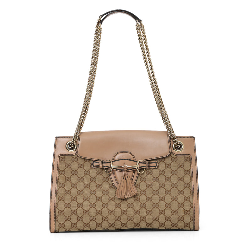 GG Beige/Nude Rose Canvas And Leather Large Emily Shoulder Bag