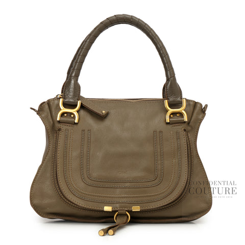Dark Khaki Pebbled Leather Medium Marcie Satchel Bag