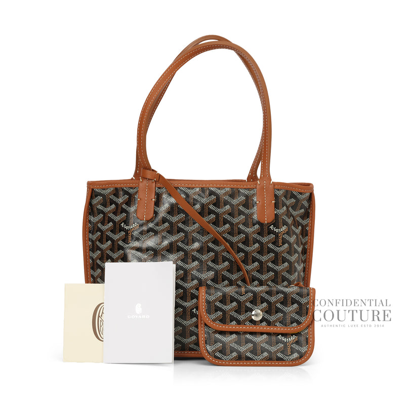 Black Goyardine Canvas and Tan Chevroches Calfskin Anjou Mini Bag