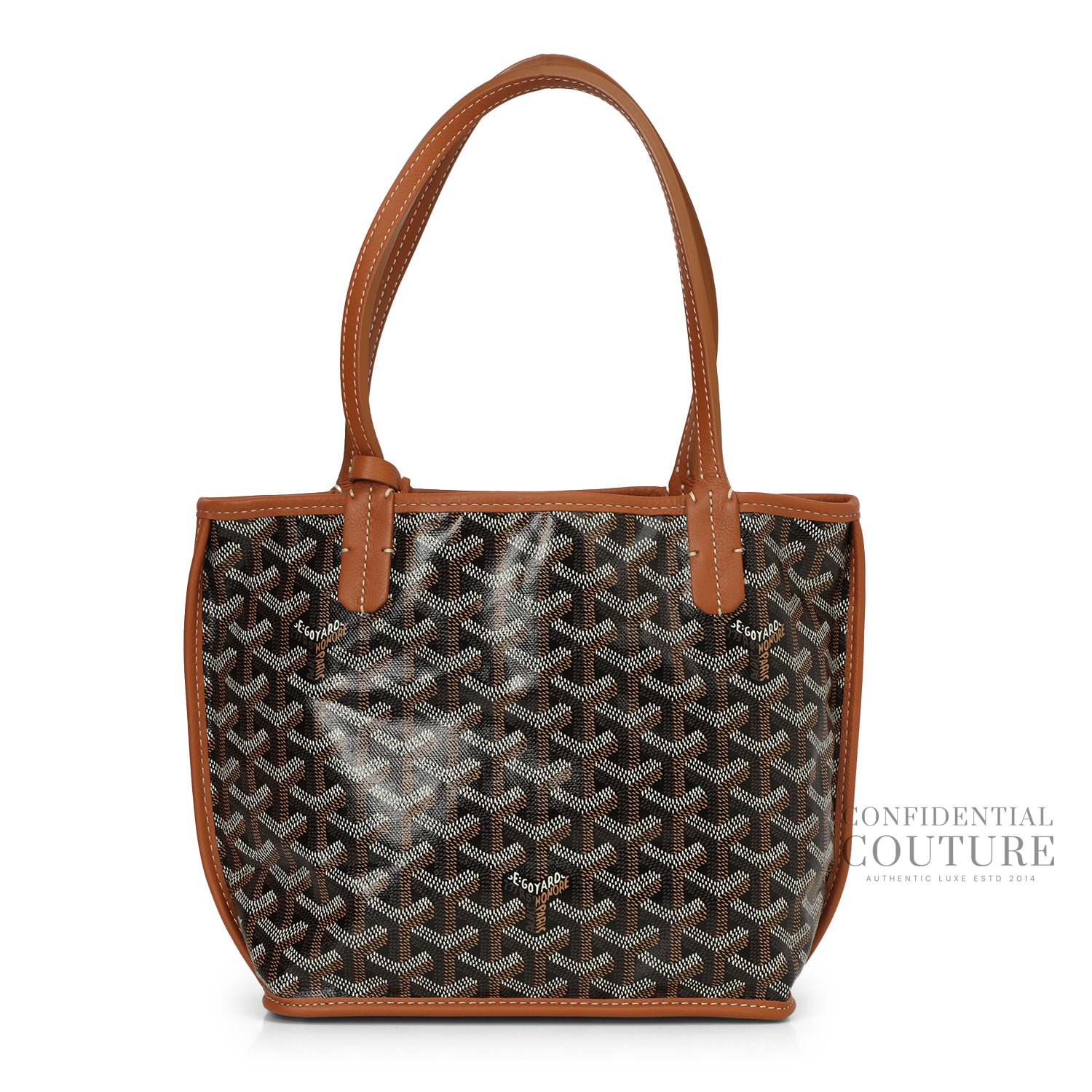 Black Goyardine Canvas and Tan Chevroches Calfskin Anjou Mini Bag