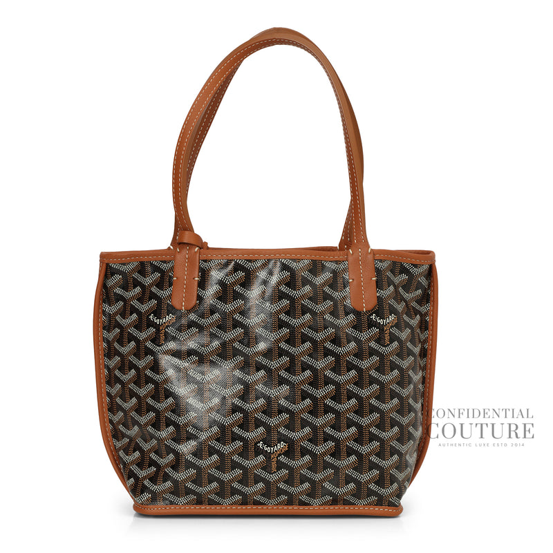 Black Goyardine Canvas and Tan Chevroches Calfskin Anjou Mini Bag